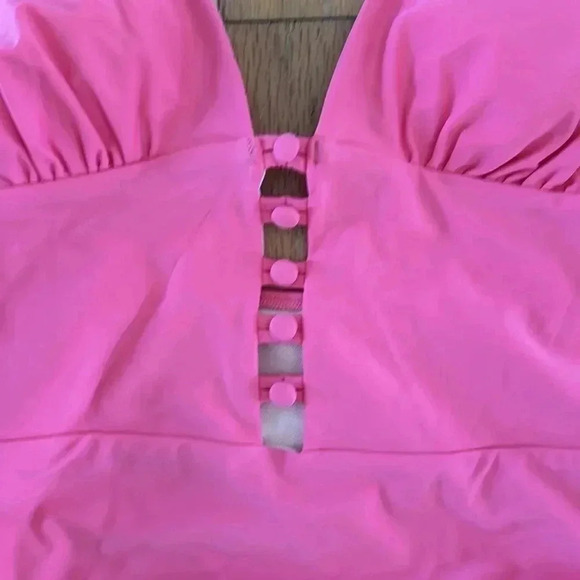 CUPSHE Women's One Piece Swimsuit Pink Deep-V Bathing Suit Sz L - Picture 2 of 8